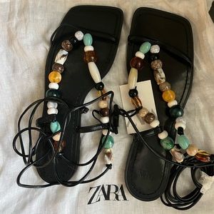 Brand New Zara Beaded Wrap Sandals